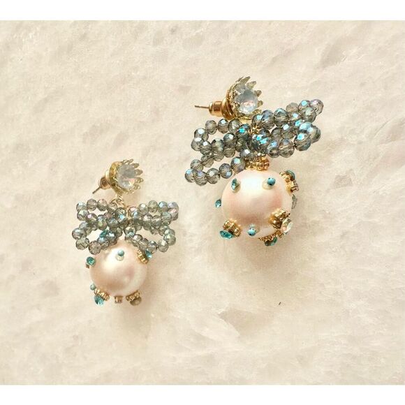 Bohemian style bead and faux pearl with rhinestone dangle earrings ￼ - Picture 1 of 3